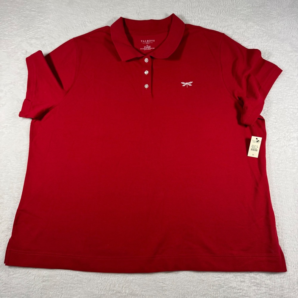 Talbots Polo Shirt Woman 3X Red NEW Dragonfly Embroidered Piqué Cotton Stretch